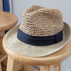 Stylish Tan and Black Straw Fedora